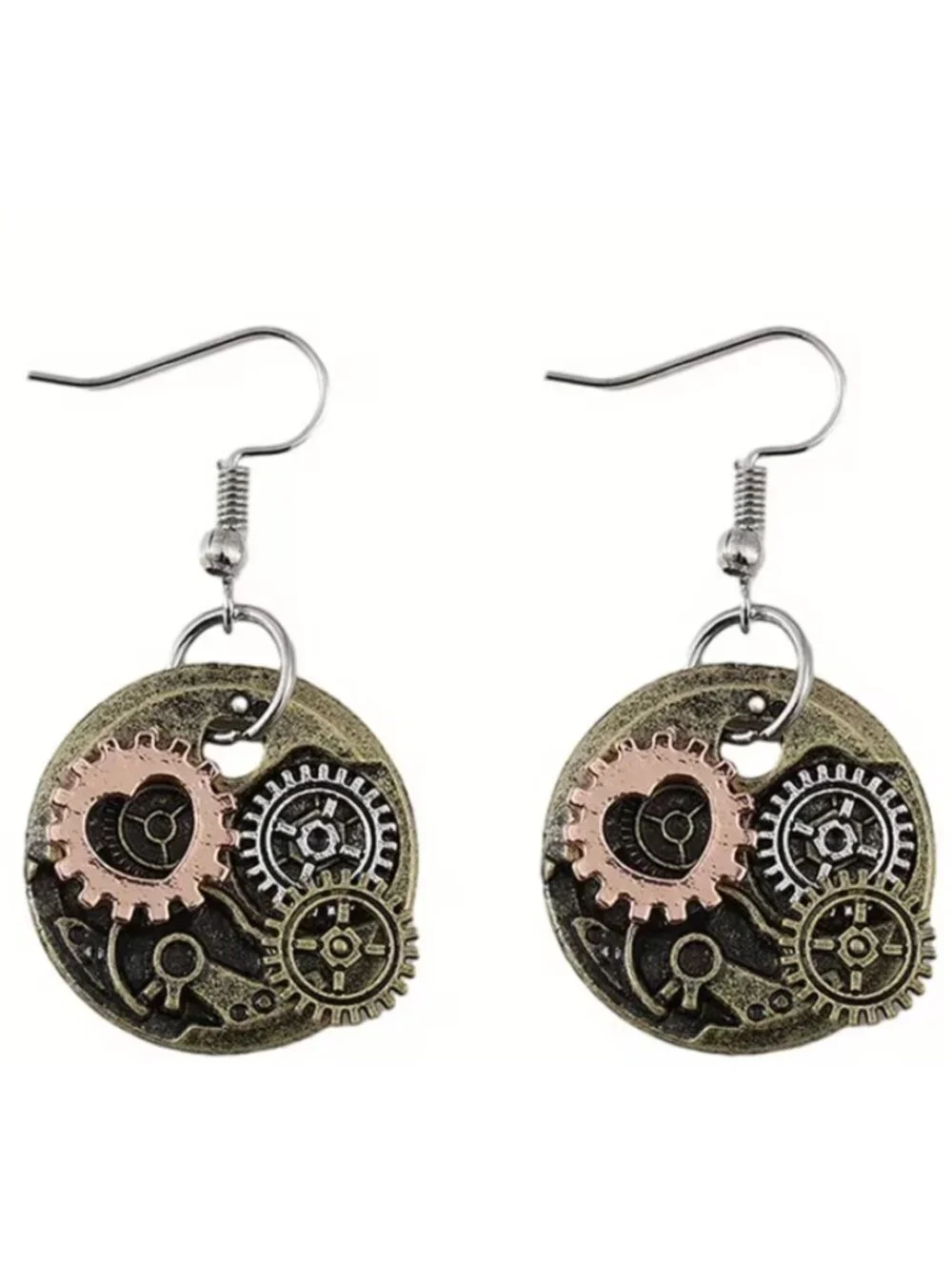 Steampunk Gear Earrings – Vintage Industrial Clockwork Dangle Earrings, Retro